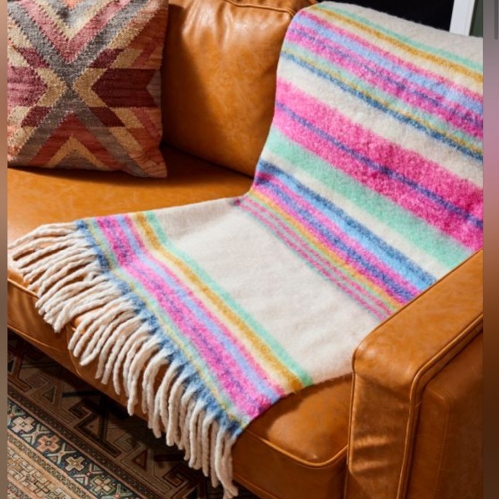 Free People Skye Stripe Fringed Throw Blanket | NWT